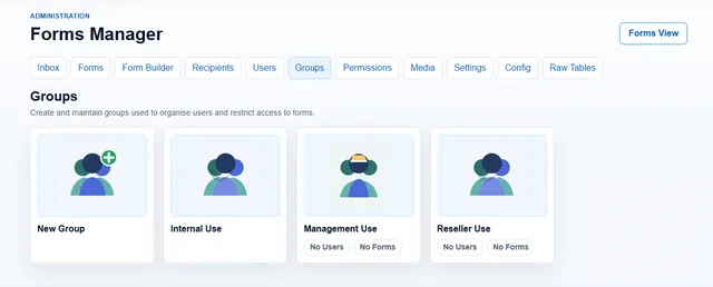 Forms Manager groups screen